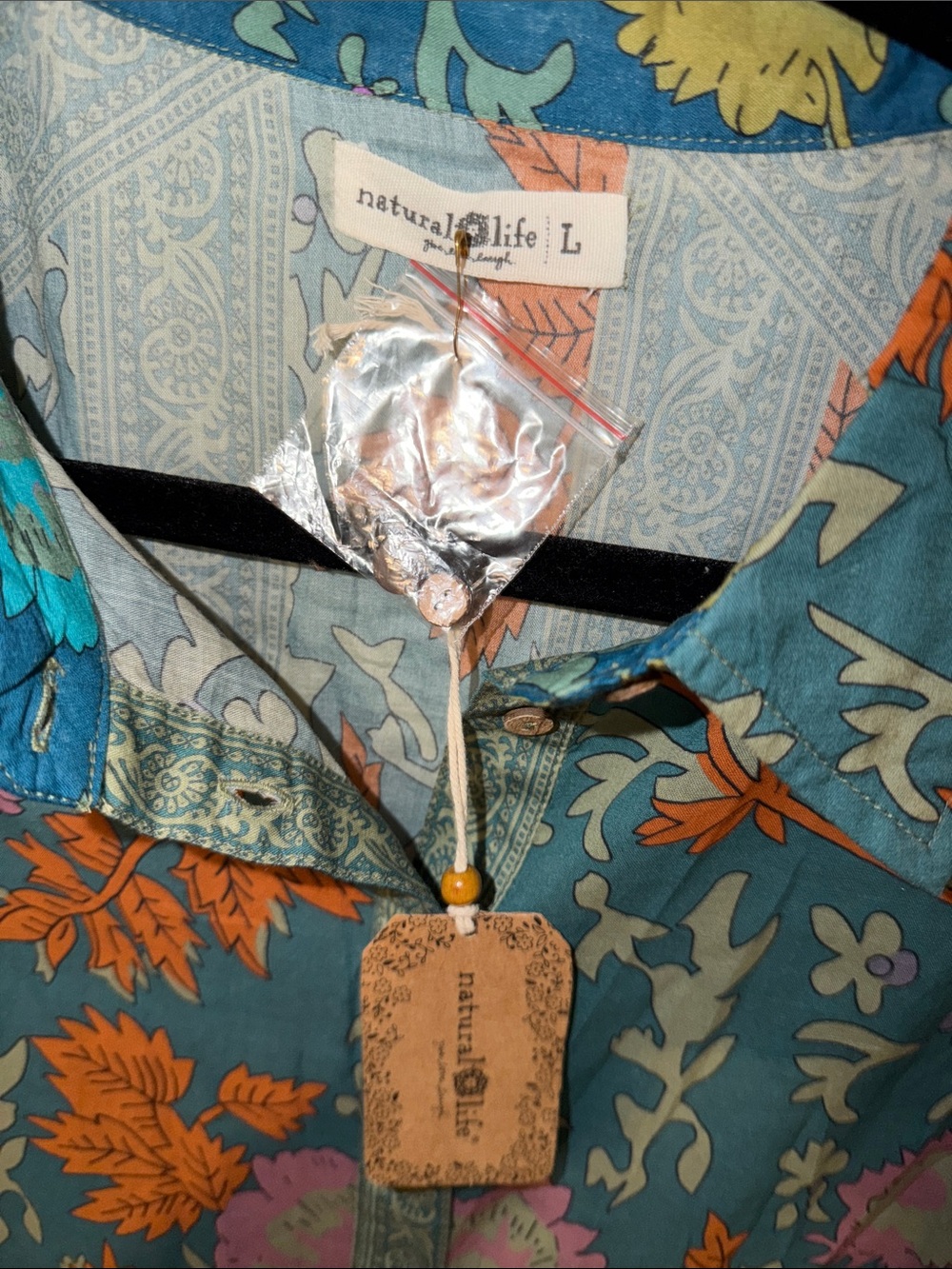 NATURAL LIFE Teal Floral Button-Down Blouse with Orange & Pink Accents - Picture 2 of 5